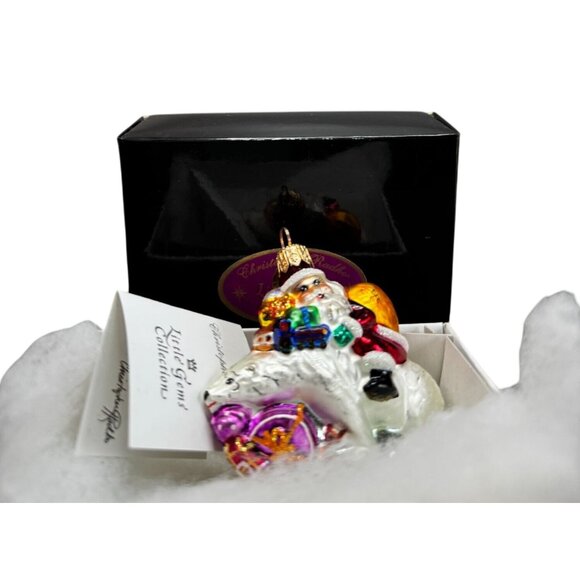 Christopher Radko Little Gems Riding Bearback Santa Ornament 1999 2000 3 Inch Wi - Picture 1 of 8
